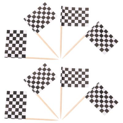 Paper Flag Wood Toothpicks Checkered Picks Racing Party Decorations Birthday Cupcake Toppers Mini Dessert Skewers Fruit