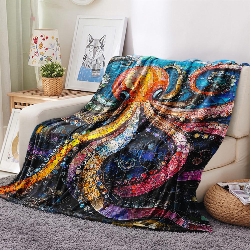 Octopus Print Flannel Blanket, High quality Comfortable for All Seasons, Home Decor, Warmth and Comfort, Perfect for Christmas Gifts