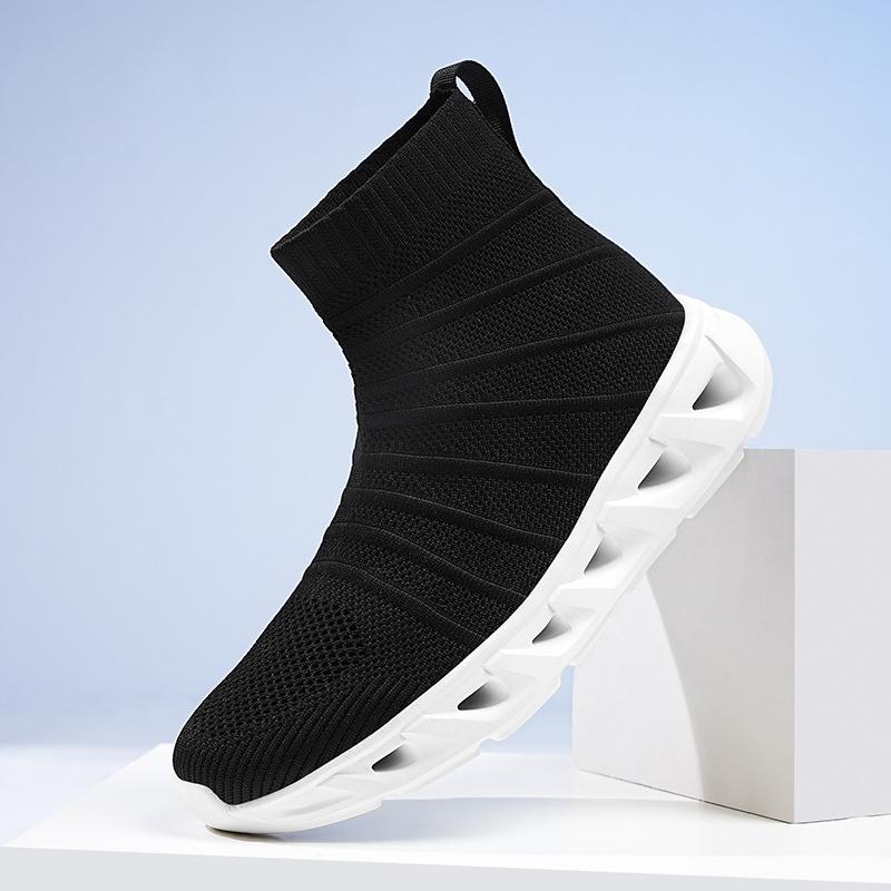 New high-top socks, shoes, fly-woven sports shoes, casual thick soles to increase the size of running shoes