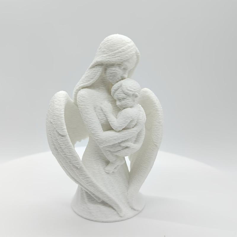 

3D Printed Angel Mother Embracing Child Statue - Love Theme Desktop Decoration | Ideal Mother s Day Gift, Decorative Ornament білий