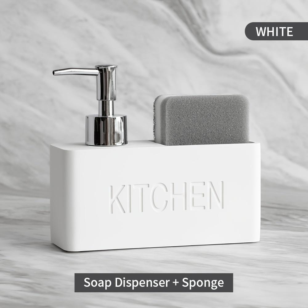 

Multifunctional Kitchen Soap Dispenser with Sponge Holder Dishwashing Liquid Bottle Storage Box білий