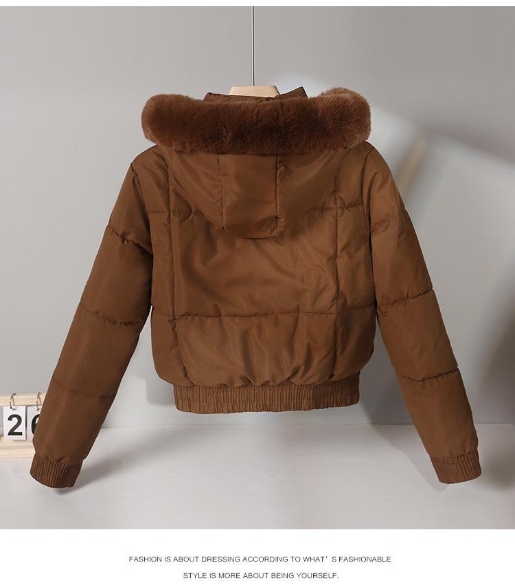 Women's Short Winter Cotton Parka with Fur Collar - Thickened Korean Style Velvet Jacket