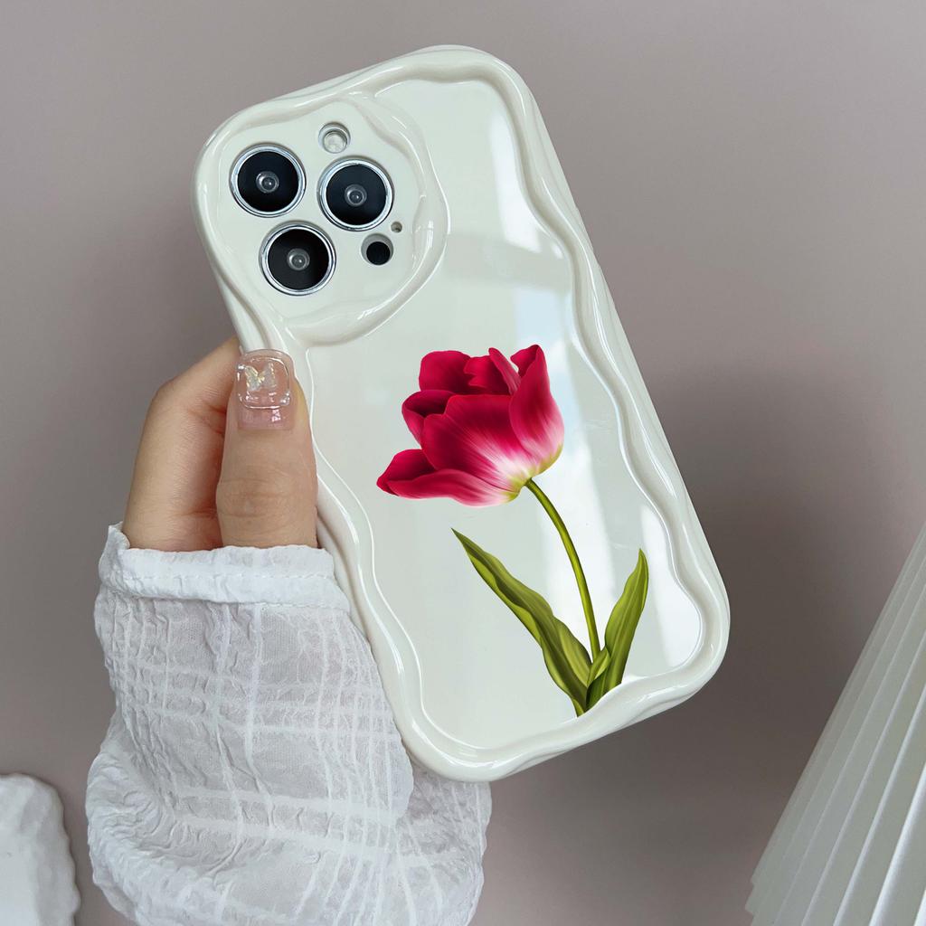 N93 Peony Soft Wavy Phone Cases for iPhone 14 Pro Max 13 Mini 15 Plus XR 7 8 6 XS Max 12 11 Protective Bumper Cover