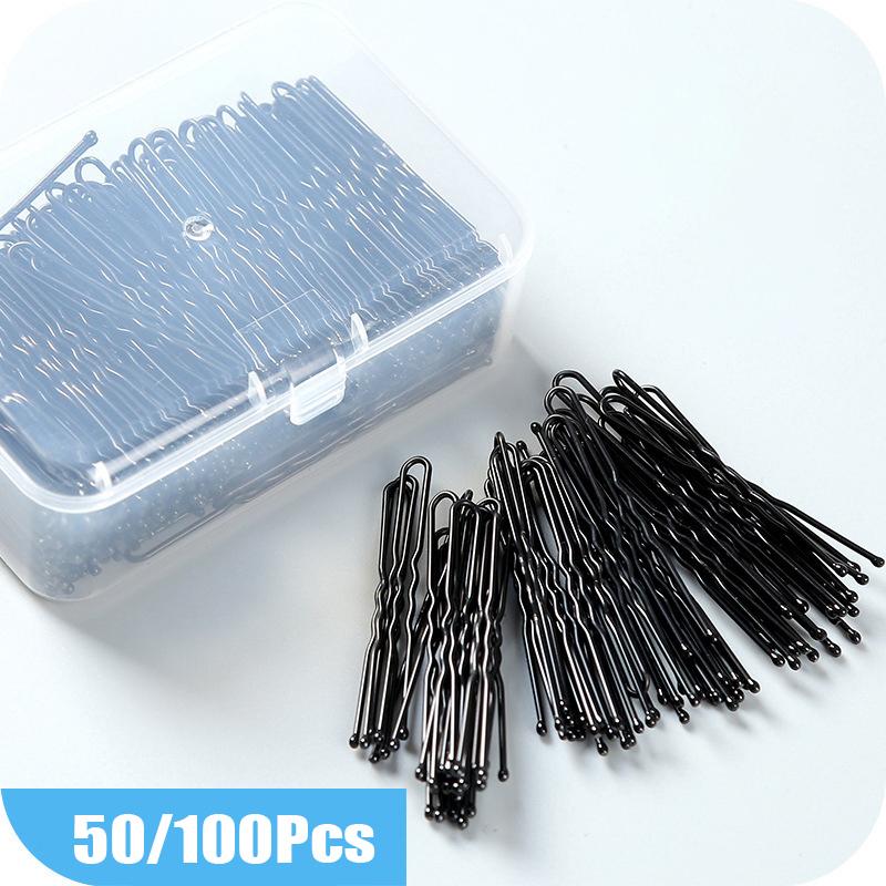 50/100Pcs Black Straight Line Hair Clip U-Shaped Needle Lady Hairpins Curly Wavy Grips Women Bobby Pins Styling Hair Accessories
