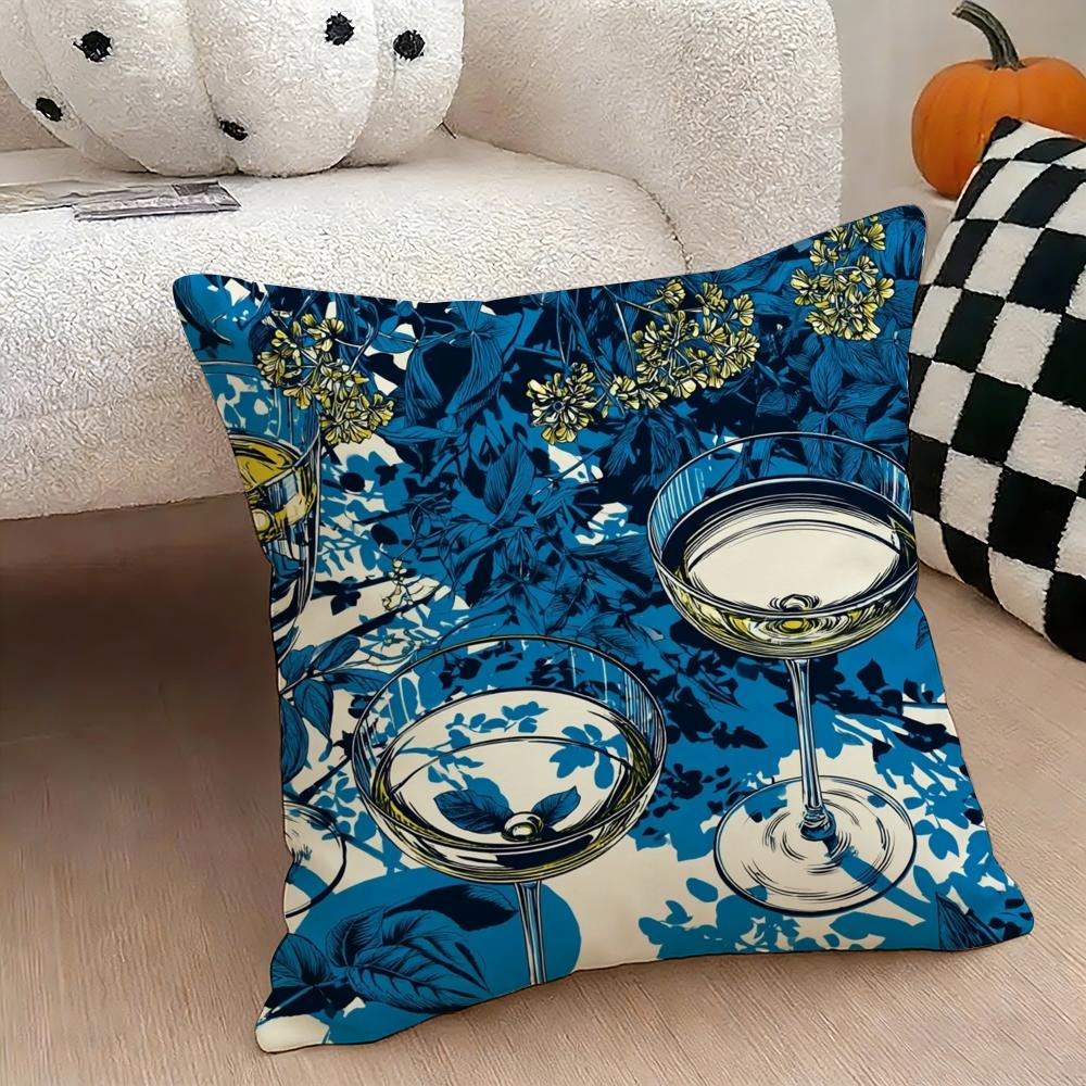Cocktail glass print Cushion Cover Natural Linen Double Sided Print Throw Pillow Case for Sofa Couch Home Decor