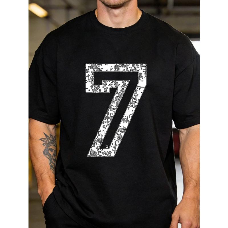 Europäische Größe Nummer 7 (Vintage Schwarzweiß) 7. Geburtstag- Party Nr. 7 T-Shirt Baumwolle Kurzarm T-Shirt Rundhals Alle Jahreszeiten Atmungsaktiv Bereit