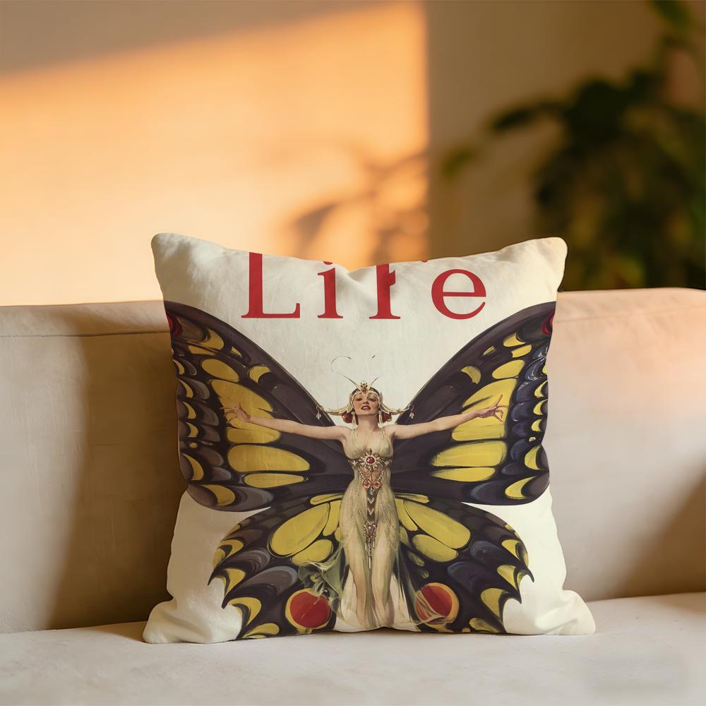 Retro Illustration Cushion Cover Cozy Velvet Throw PillowSoft Warm Cushion For Sofa Bed