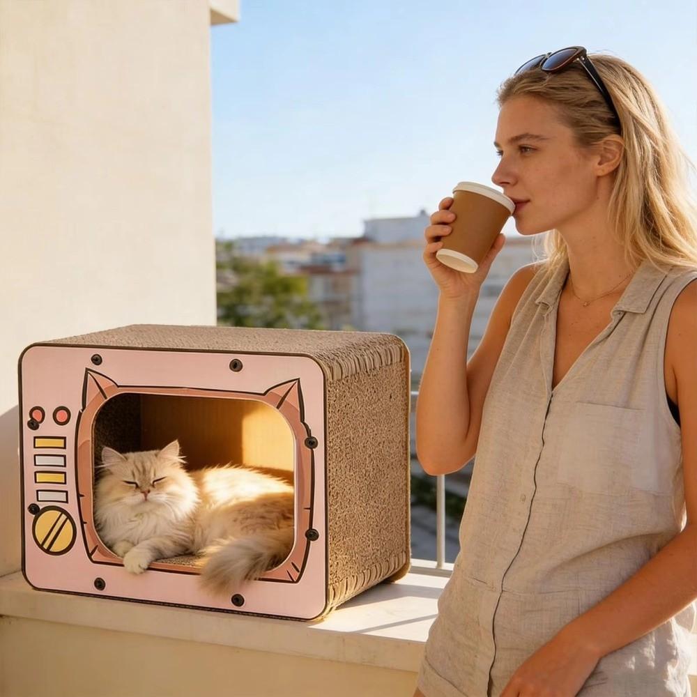 Domek drapak dla kota w kształcie telewizora, antypoślizgowa wieża wspinaczkowa dla kota, interaktywny plac zabaw, zabawa dla kotów
