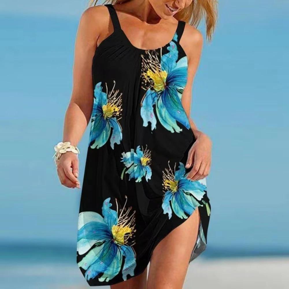 Animal Floral 3d Sleeveless Strap Dress Women Fashion Large Size Bohemian Dresses Elegant Summer Casual Vestidos Ladies 2025 Hem