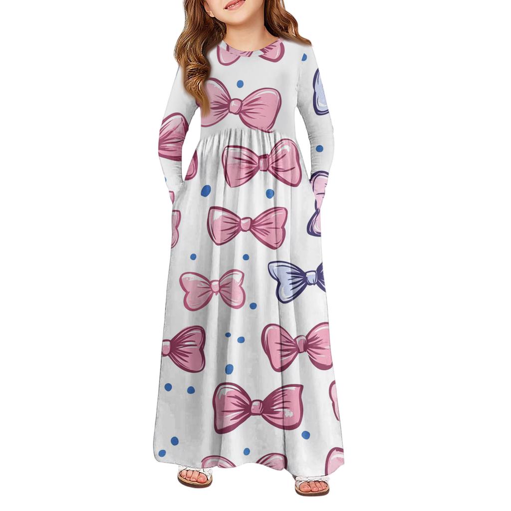 Girls' Maxi Dress - Long Sleeve Pocket Dress Valentine's Day