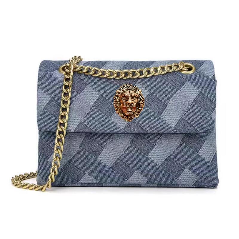 

Модные новые женские плоские шлепанцы с джинсовой львиной головой, джинсовая сумка, модный женский набор шлепанцев и сумки на низком каблуке 43