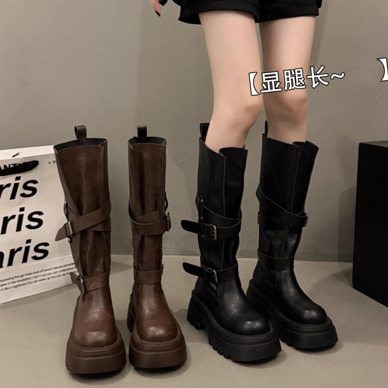 2025 autumn and winter new Maillard retro Martin boots women's versatile thick-soled stacking boots round head tall thin boots