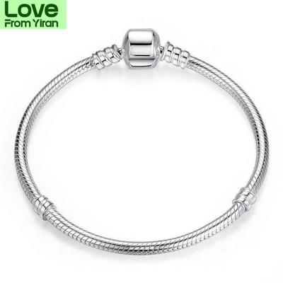 Autentyczna bransoletka ze srebra próby 925 Moments Lobster Clasp Basic Snake Chain Bangle Fit Women Bead Charm Jewelry