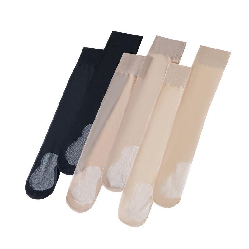Meias de Verão Femininas Antiderrapantes para Exterior até o Bezerro - Preto Invisível Anti-Fio Estilo Modelador de Cano Médio