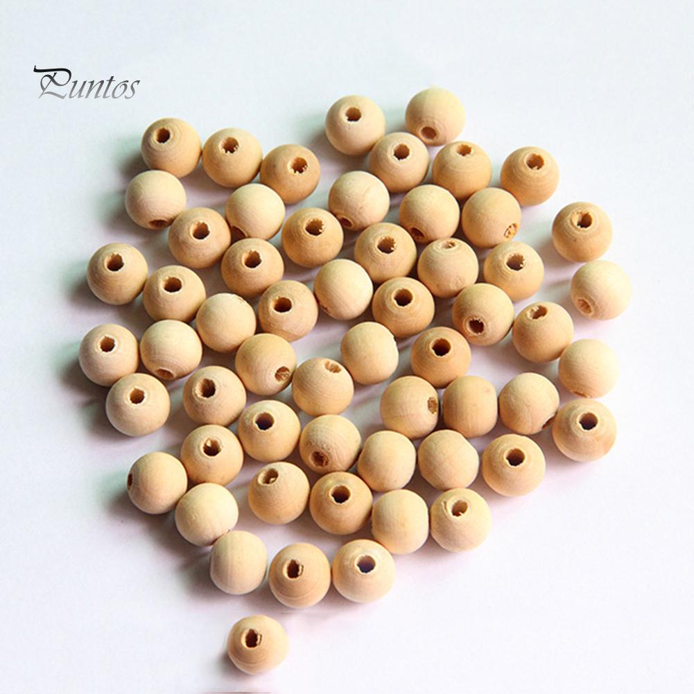 Puntos DIY 100Pcs Natural Wood Round Ball Spacer Beads Craft Jewelry Clothes Decor