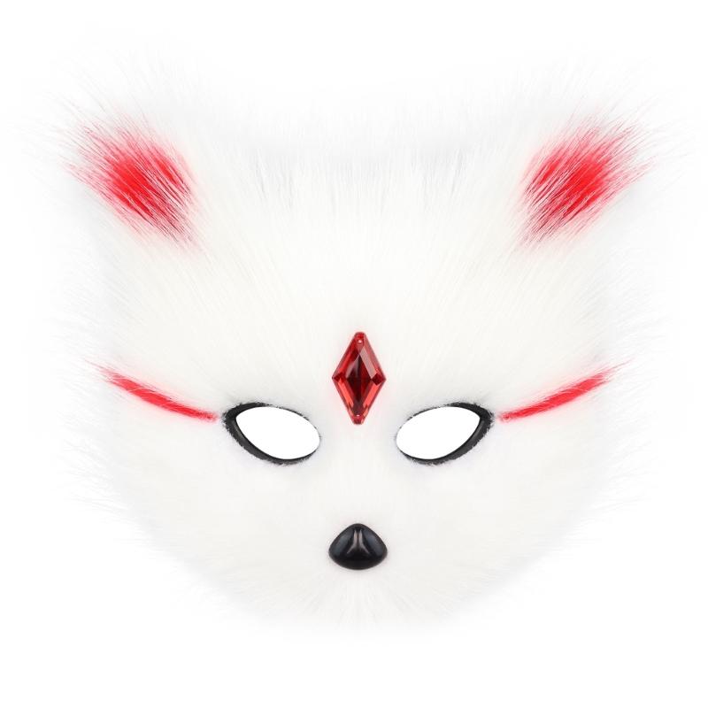 Plush Feline Foxes Half Face Mask With Sparkling Rhinestones Perfect For Costume Balls Lightweight Fabric
