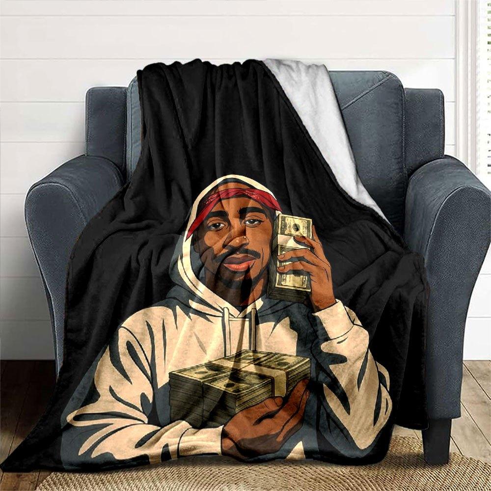 1 Stück 2Pac Hip Hop Decke Weich Leicht Ganzjahres Mehrzweck Überwurf für Sofa, Bett, Büro & Picknicks, Französischer Stil mit Ikonischem Albumcover & Zitaten