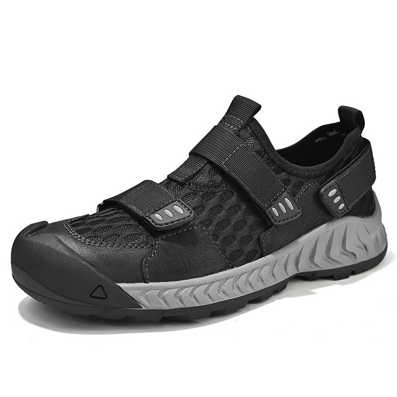 Sneakers men's 2025 new summer breathable mesh shoes men's leather Velcro soft sole one pedal bag head sandals