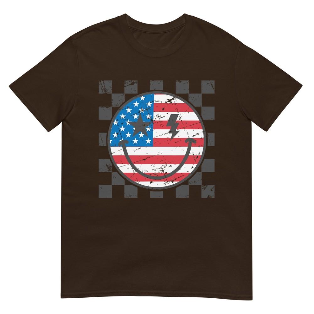 Happy 4th Of July Groovy Smile Face Red White Blue Usa Tshirt