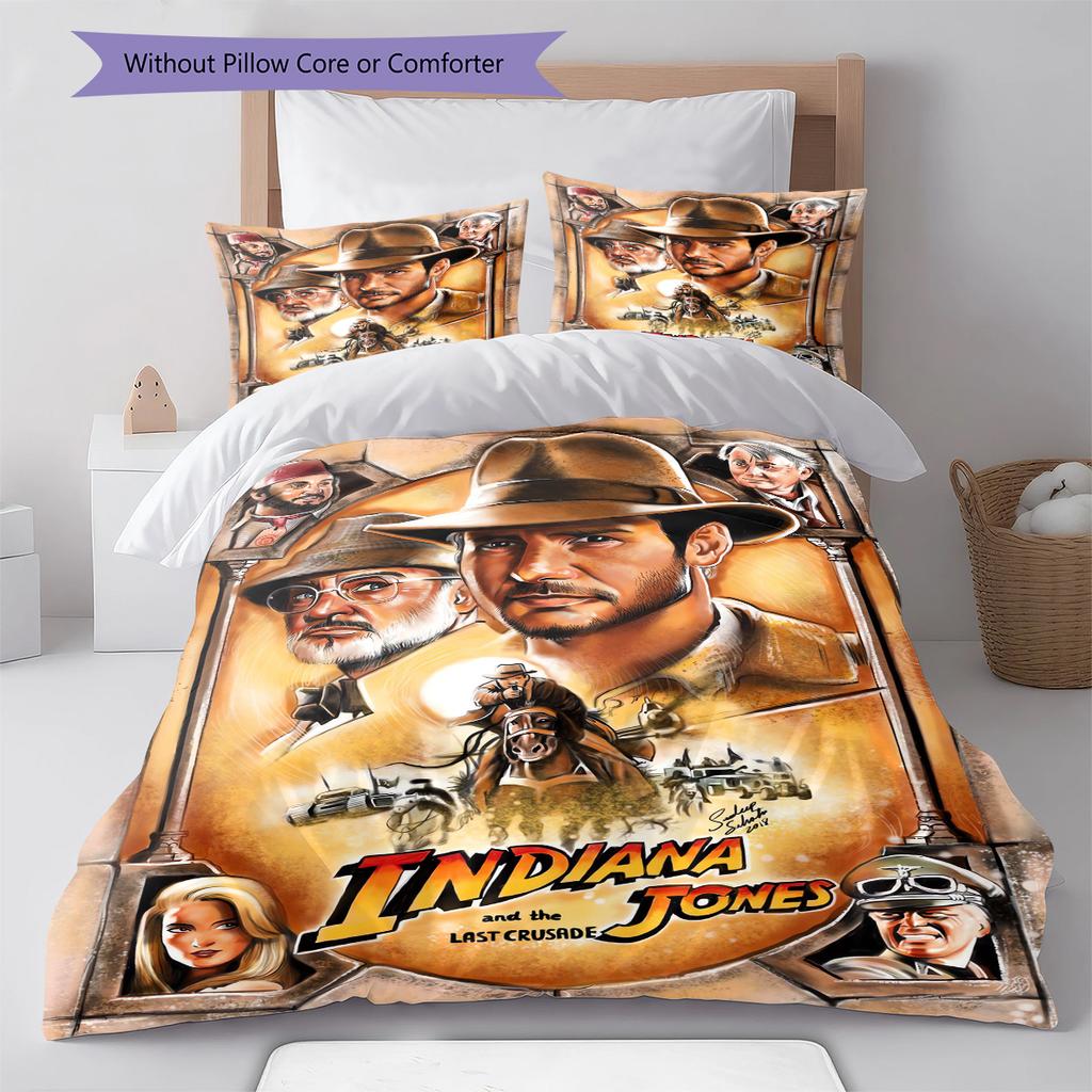 Indiana Jones Pattern Bedding Quilt Set Quilt Cover Pillowcase Home Decoration Gift (1 * Duvet Cover + 2 * Pillowcase, Without Core)