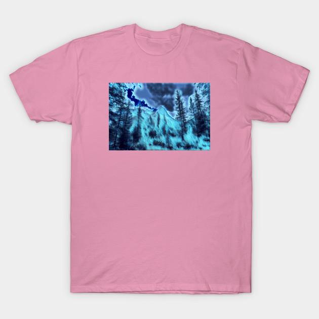 T Shirt Women Eerie Mountain And Forest In Blue And Black Harajuku Print Kawaii Tshirt Summer Short Sleeve Female T-Shirt Top Tee