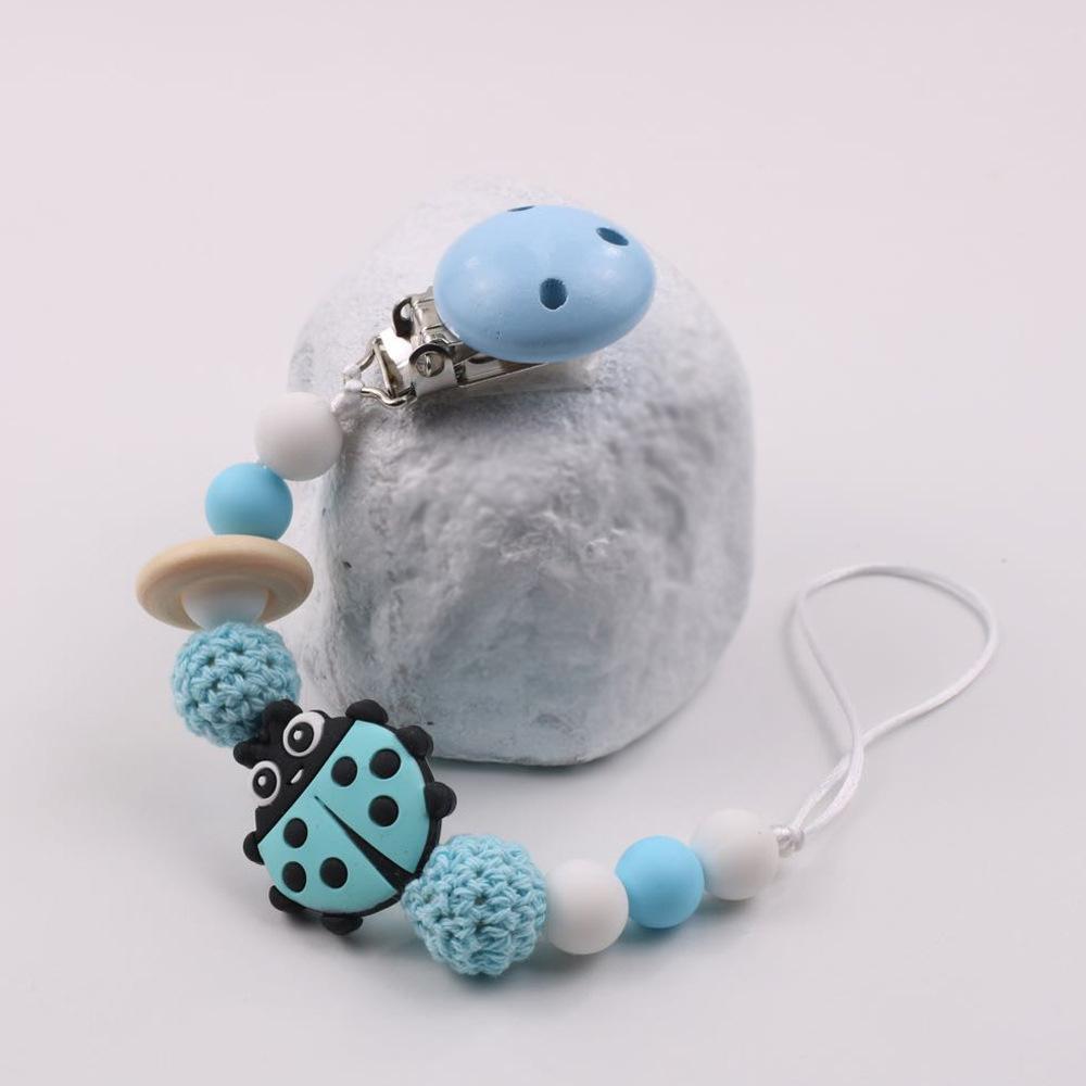 Baby Pacifier Holder Chain Insect-shaped Silicone Teether Clips Drop Prevention Soother Leash with Chewable Links for Newborns