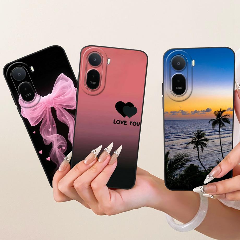 For Vivo V70 Lite V70 FE VivoV70 V2538 v2550 V2548 Phone Case Floral Aesthetic Moon Nigth Bow Pattern Funda Soft Silicone Cover