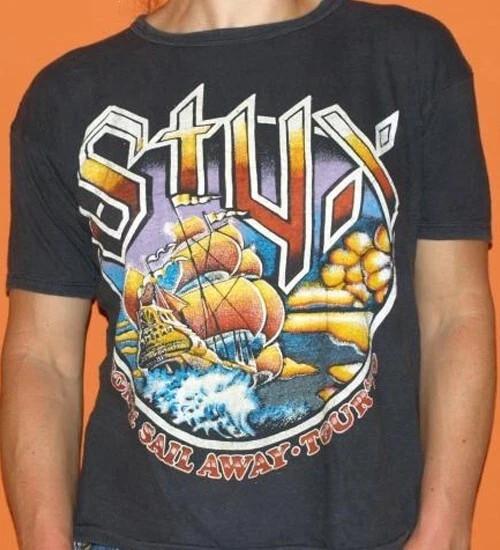 Rare !  1979 STYX Come Sail Away Concert Tour T-Shirt 1970 s black HOT NEW Unisex T-Shirt XL