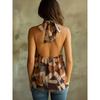 VEZFAA Moda Donna Casual Estate Primavera Stampa a Blocchi di Colore Senza Maniche Scollo all'Americana Bluse & Camicie