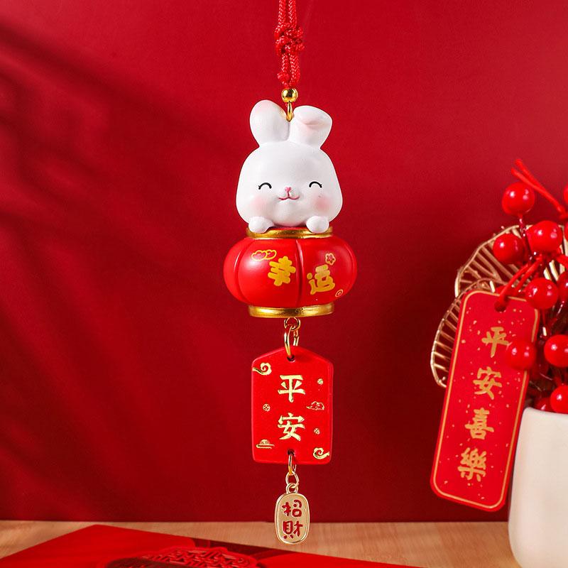 2024 New Year Rabbit Car Pendant Car Mirror Cute Rabbit Decoration Ornament Hanging Valentine's Day Gift Automotive Interior
