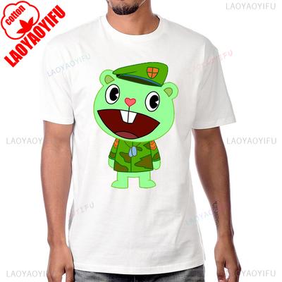 Roztomilé Flippy Grafické Happy Tree Friends Kreslené Vintage Tričko Bavlna Ležérní Móda Volné Krátký Rukáv Letní Styl Pánské Tričko