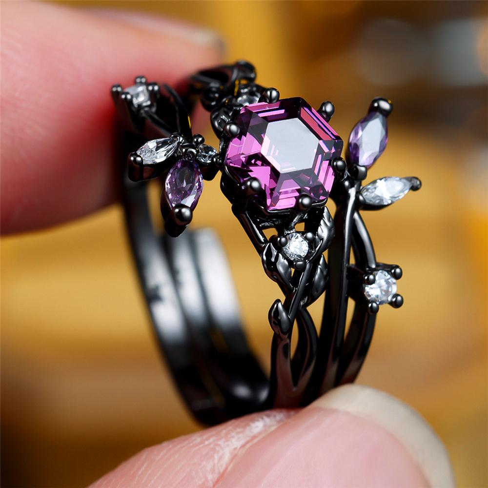 

Luxury Female Zircon Stone Engagement Ring Set Vintage Gold Color Bridal Wedding Bands Party Jewelry For Women 10