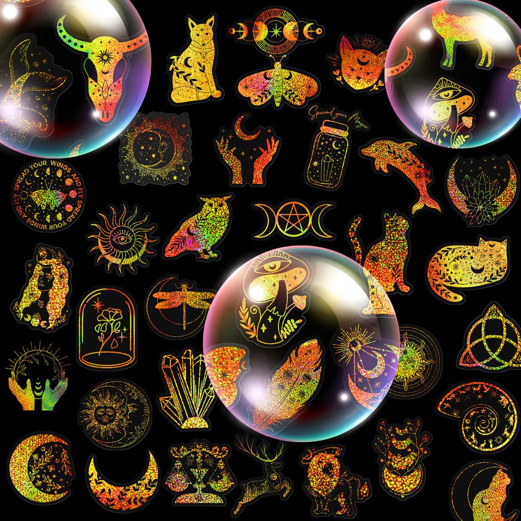 100 Transparent Gold Laser Magic Pet Stickers Laser Gold Flash Special-Shaped Handbook Material Holographic Stickers