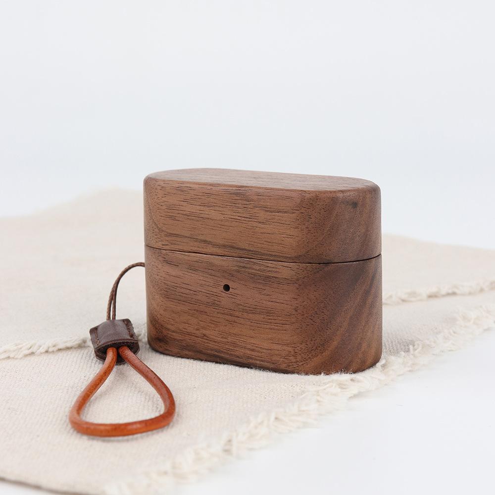 

For SONY WF-1000XM6 Soild Wooden Walnut Earphone Case for SONY WF-1000XM6 Magnetic Closure All-inclusive Hard Cover+Short Rope WF-1000XM6