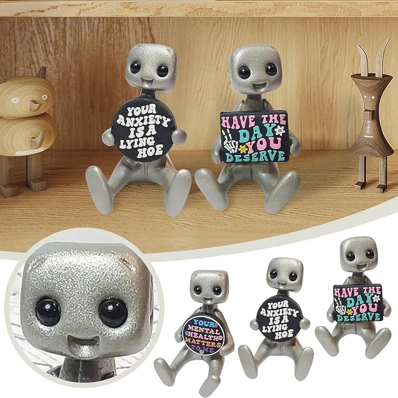 Cute Robot Statue, Your Anxiety Is A Lying H*e Robot Figurine Resin Art Toy Mental Health Kawaii Desk Buddy, Funny Robot Image Motivational Desktop