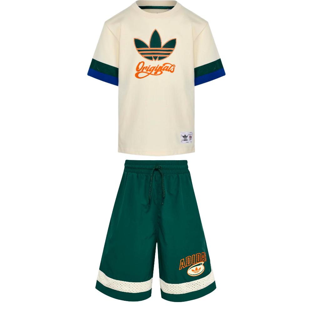 Adidas Originals Casual Sports Suit Basketball Daily Loose Round Neck Pullover Short Sleeve T-Shirt Shorts 2-Piece Set Kids sets KG3341 104