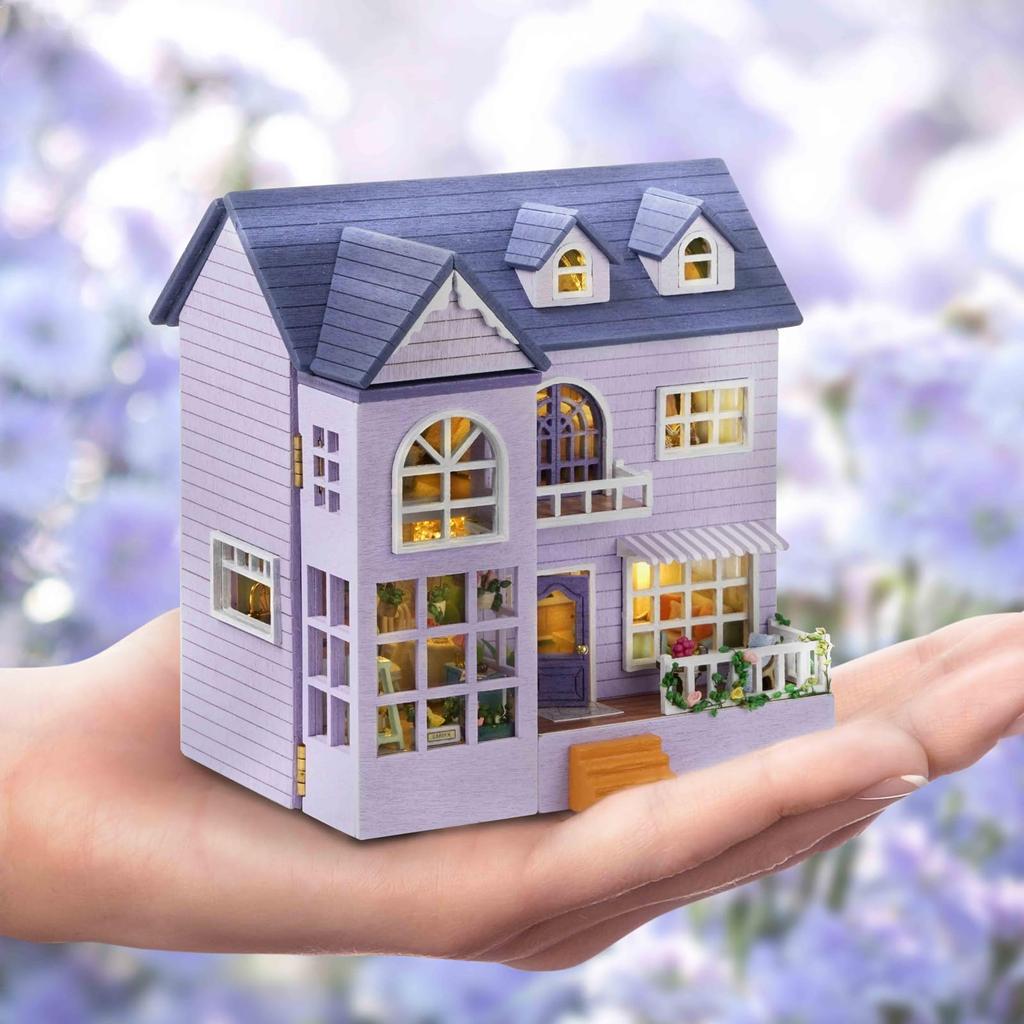 CUTEROOM Wooden Dollhouse Kit, DIY Miniature House, Easy To Assemble, Handmade Kit for Kids with LED Lights (D032)
