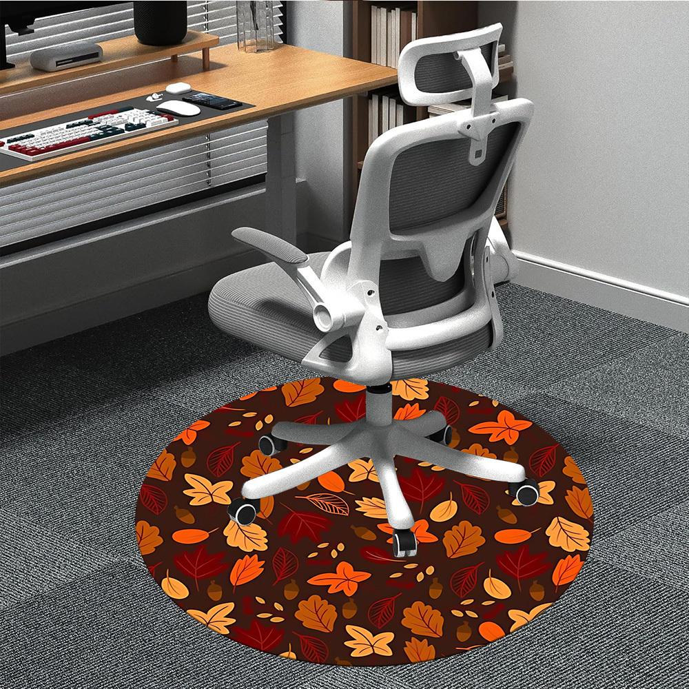 1pc Autumn Leaves Office Round Area Rug,  Mat Suitable For Office, Under Office Chairs Bedroom Living Room Home Decor, Room Deco