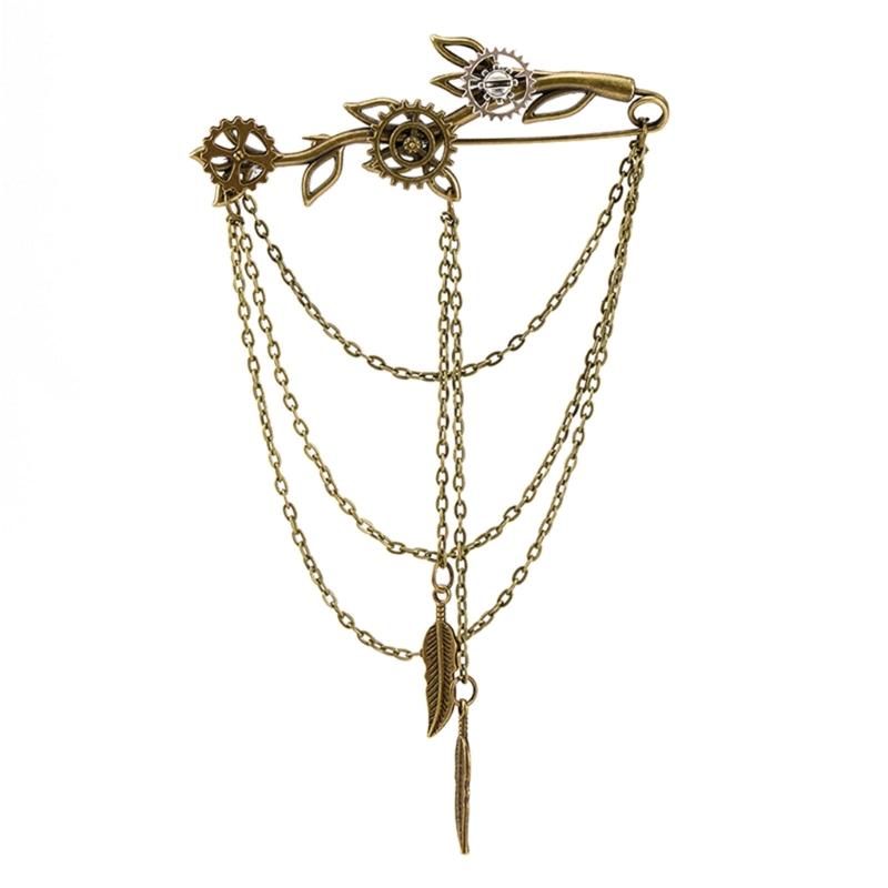 

Gear Leaf Hanging Chain Brooch Suit Pin,Shirt Stud,Lapel Pin Accessories Women Men Chain Tassels Brooch Pins Jewelry золотий