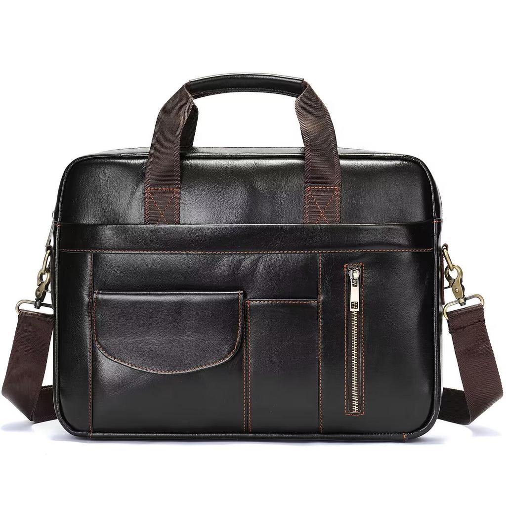 Men's Genuine Leather Briefcase - Top Layer Cowhide Business Tote and Handheld Lawyer Laptop Bag