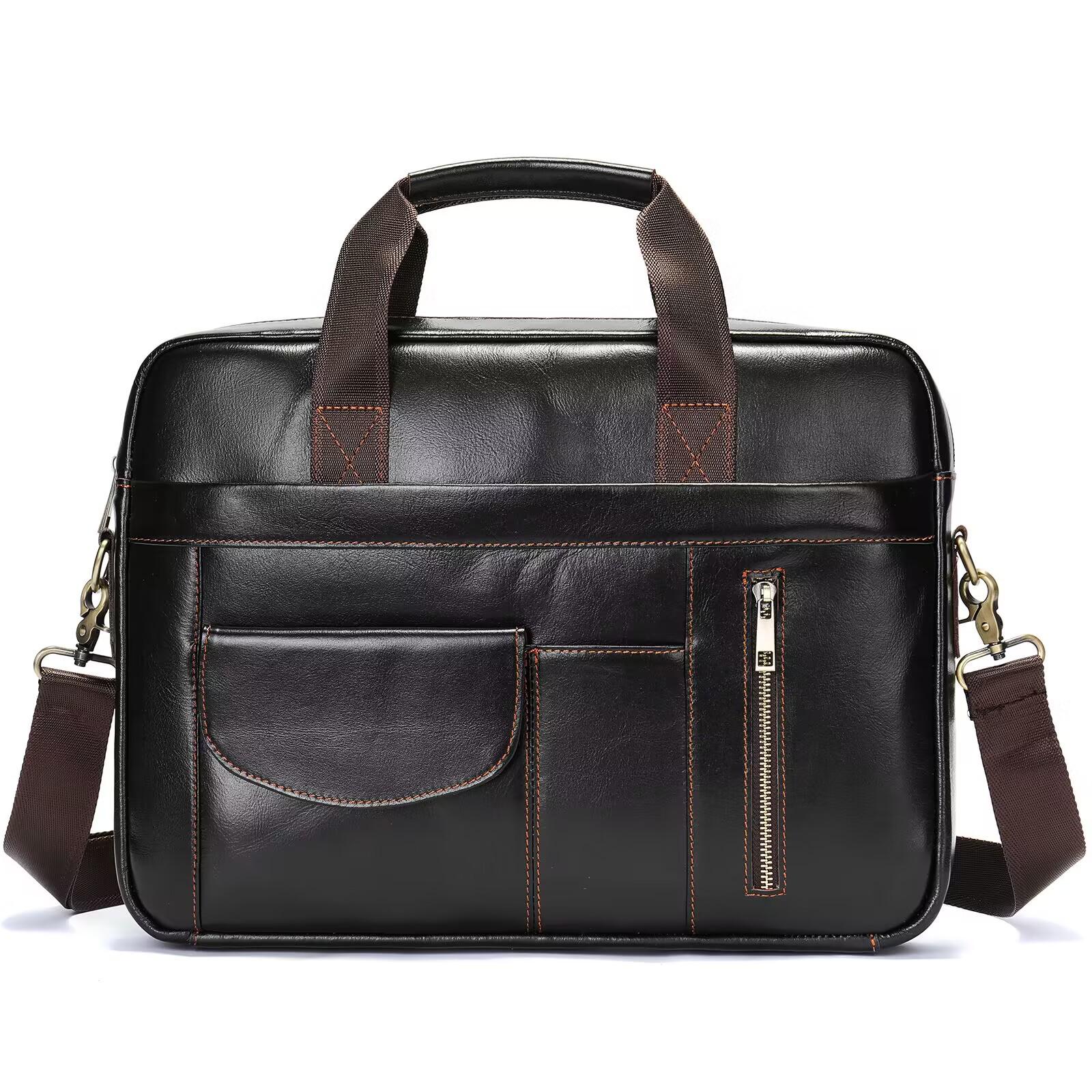 Men's Genuine Leather Briefcase - Top Layer Cowhide Business Tote and Handheld Lawyer Laptop Bag