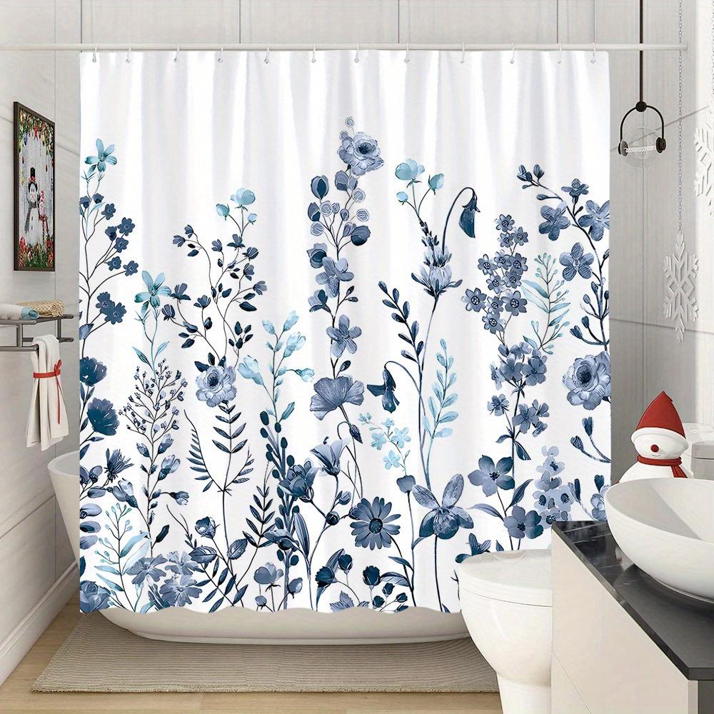 Elegant Blue Watercolor Floral Shower Curtain - Delicate Blooms & Foliage, Polyester, Calm Natural Beauty, Botanical Theme