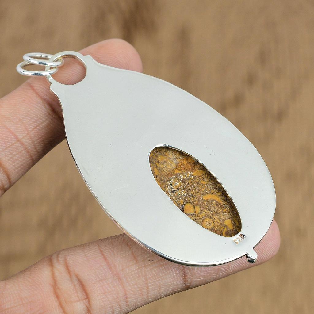 Mothers day Deal 925 Sterling Silver Oval Mariam Jasper Stone Engagement Pendant