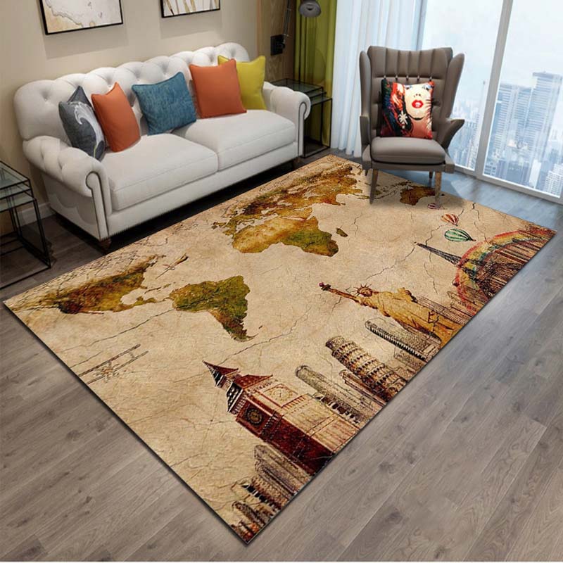 15 Sizes Retro Navigation Map Pattern Decorative Square Rug House Living Room Floor Matte Bedroom Carpet Art Mat Fans Gift