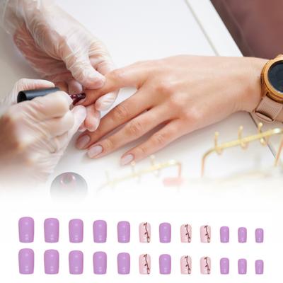 24 Stück süße lilafarbene Gel-Kunstnägel mit flachem Kopf, zum Aufdrücken, tragbare künstliche Nägel, vollständige Abdeckung, künstliche französische Spitze, DIY-Nagelkunst-Zubehör