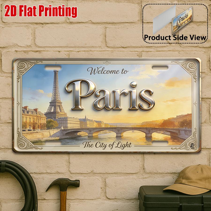 D Flat Pc Vintage Metal Sign of Paris Outdoor Plaque Wall Decoration Romantic City Decor Living Room Bedroom