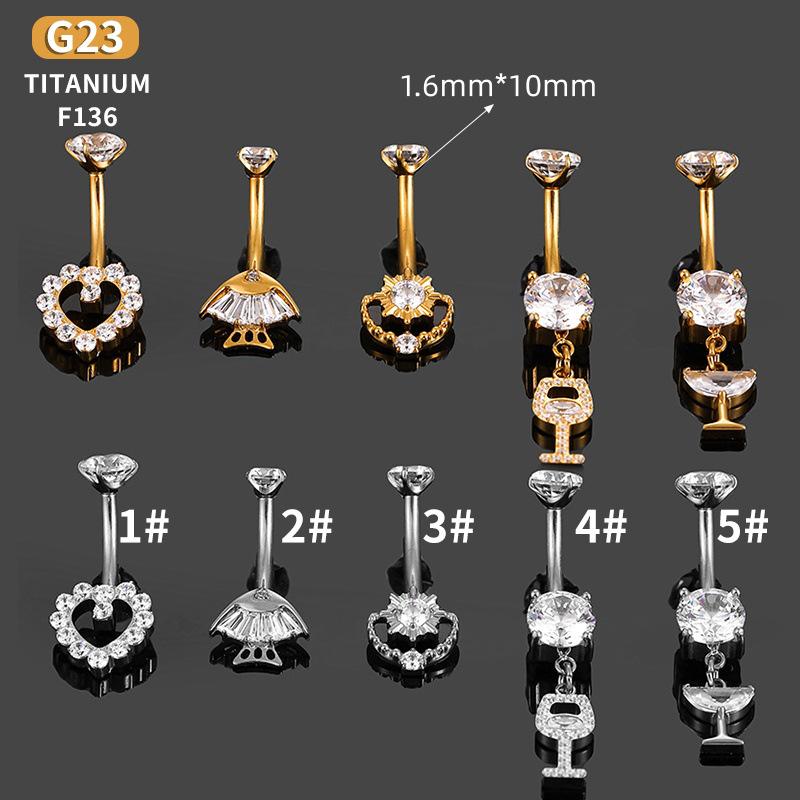 G23 Титан Цирконий Сердце Рыба Чашка Кулон Кольцо для Пирсинга Пупка Size 1