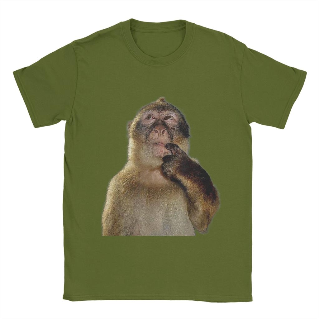 Thinking Monkey Meme 100% Cotton T-Shirt For Men Summer  Y2K Funny T-Shirts O-Neck Harajuku Tees Oversized Hot Sale Tops