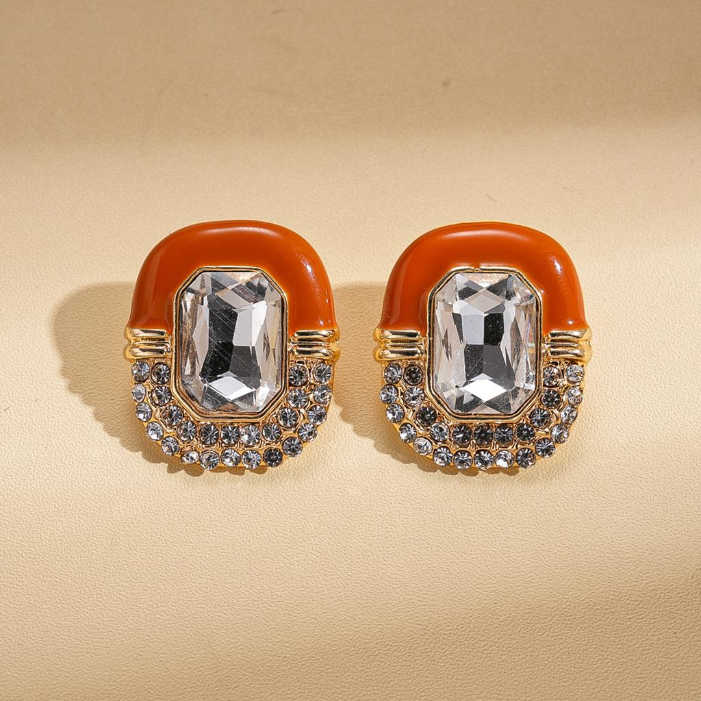 Wind Drop Oil Diamond Oval Square Silver Needle Stud Earrings Court Style Exquisite Premium Earrings