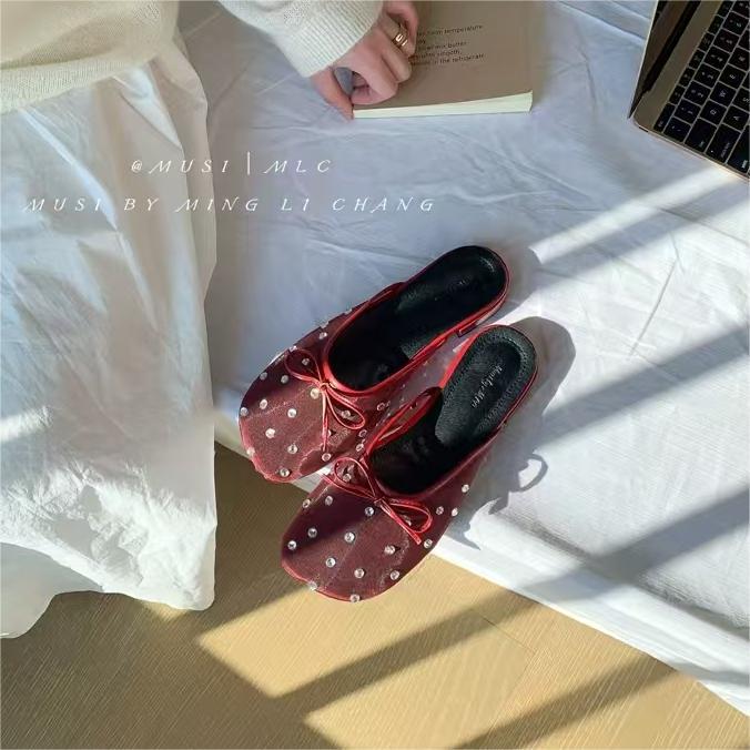 Fashion 2025 Summer Butterfly-knot Women Mules Slippers Shoes Fashion Cover Toe Shoes Casual Street Style Slides Shoes